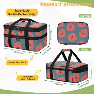 OEM Custom Logo Hawaiian Hau Flower 2-layer Insulated Food Bag Double Casserole Pans Pizza Carrier Cooler Bag for Picnic - Product Image 4