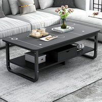 Table basse moderne au design unique en MDF noir/blanc/gris, 2 niveaux, gain de place, meubles de salon
