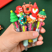 Stylo bille créatif de Noël, mignon, dessin animé, mini, 4 couleurs, papeterie étudiante, cadeau, stylo à encre huileuse, multicolore, vente en gros