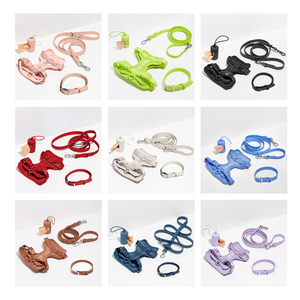 Set tali kekang hewan peliharaan, perlengkapan hewan peliharaan mewah lembut dapat disesuaikan Neoprene nyaman tidak ditarik tahan air PVC tahan lama - Product Image 4
