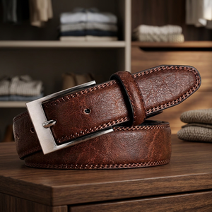 Ceinture en cuir pleine fleur vieilli style occidental européen, faite à la main, en cuir de vachette, avec design crâne carré 3D en acier – Meilleure vente - Product Image 1