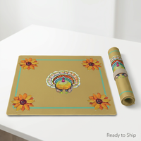 Tapis de Mahjong Américain de Thanksgiving avec Illustration Originale, Collection Designer, Motif Dinde Aquarelle, Tapis de Jeu Silencieux de Luxe