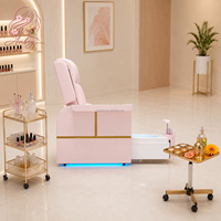 Fauteuil de pédicure électrique rose de luxe avec bain de pieds extractible, mobilier de salon de manucure et pédicure