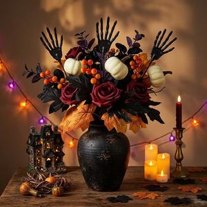 Arreglo de Rosas Artificiales de Halloween, Tallo Individual, Flores Decorativas de Calabaza, Decoración Floral para el Hogar - Product Image 2
