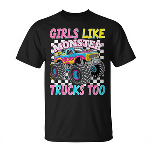Las chicas también les gustan los Monster Trucks, camiseta negra para adultos unisex - Product Image 2