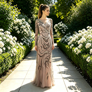 <span class=keywords><strong>Abito</strong></span> da sera a sirena <span class=keywords><strong>in</strong></span> <span class=keywords><strong>tulle</strong></span> grigio e rosa trasparente a maniche lunghe con gonna rosa incorporata, scintillante e con perline ondulate, per ballo di fine anno - Product Image 5