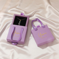 Boîte de Rangement à Bijoux Bracelet Collier Boucles d'Oreilles Étui Poignée Satin Carré Carton Papier Cadeau Coulissant Marron Emballage