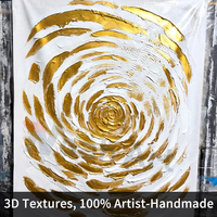 Art mural en feuille d'or, fait main, effet 3D soleil éclatant, métal texturé brillant, peinture abstraite sur toile pour décoration de salon de luxe