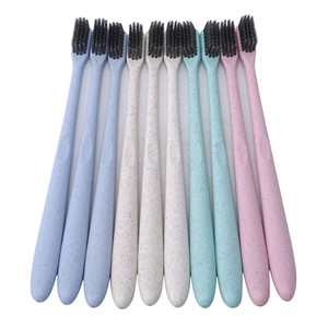 <b>Wheat</b> Straw Bamboo Charcoal Toothbrush 10 <b>Pack</b> Soft Bristle Travel Portable Adult Manual Toothbrush - Product Image 1