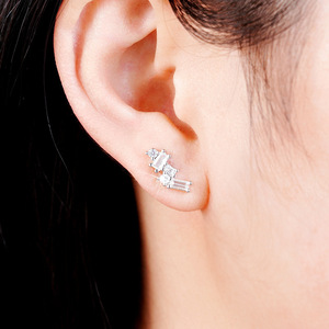 Orecchini Pendenti Geometrici a Quattro Punte con Zirconi, Placcati in Argento, Gioielli Vintage alla Moda per Donne - Product Image 2