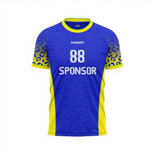 Camiseta de Fútbol Personalizada con Estampado de Leopardo Azul y Amarillo, Transpirable, Elástica en Cuatro Direcciones, de Secado Rápido, que Absorbe el Sudor, Sublimada, sin Costuras - Product Image 1