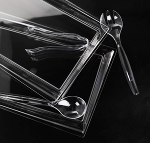 disposable plastic tray with tong serving fork and spoon