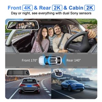 Caméra de tableau de bord Relee 4K HD 10 pouces avec trois objectifs, vision nocturne WiFi, rétroviseur 170° fisheye, capteur G