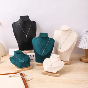 High-End Large Size <b>Wooden</b> Base Necklace Display Bust <b>Mannequin</b> Velvet Cover Model for Jewelry Store - Product Image 3
