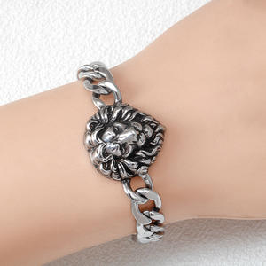 Pulsera de Cadena Cubana para Hombre, de Acero Inoxidable Plateado, con Cabeza de Animal (Tigre, León, Lobo), Estilo Hip Hop Punk - Product Image 2