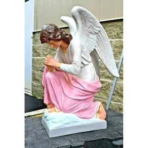 Hot Selling Art Craft Levensgrote Glasvezel Zegen Engel Op Kniel Standbeeld
