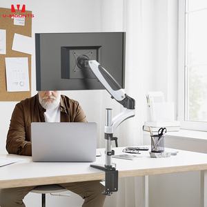 Supporto per Monitor LCD Regolabile con Molla a Gas V-mount, 27 Pollici, Alluminio, Argento/Nero, Stock VM-GM112D, VESA 75/100, Rotazione 360° - Product Image 1