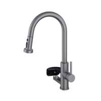 Robinet de cuisine moderne monocommande en acier inoxydable brossé, à montage sur plan, avec douchette céramique, installation facile, et rince-gobelet automatique