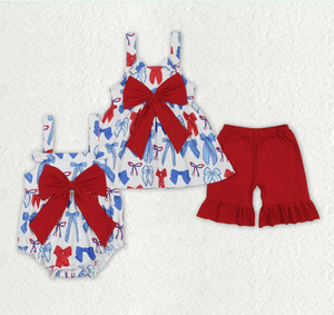 Sibling Baby Girls 4th of July <b>Big</b> <b>Bows</b> Rompers Sets - Product Image 4