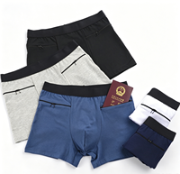 Sous-vêtements pour hommes à taille haute, en coton, avec double poche et fermeture éclair, anti-vol, logo personnalisé imprimé, directement de l'usine