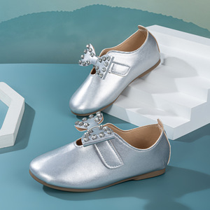 Children's <b>Shoes</b> Girls Leather Bow Tie Soft Soles Princess <b>Shoes</b> <b>Hook</b> and Loop Fasteners Fashion Point Head Dress <b>Shoe</b> - Product Image 5