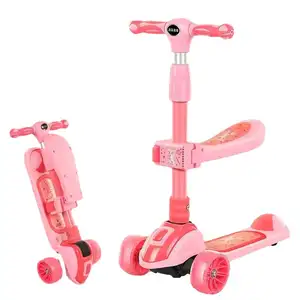 Wholesale High-speed rail head Children's Kid scooters baby can sit push and slide on the scooter with music and colorful light