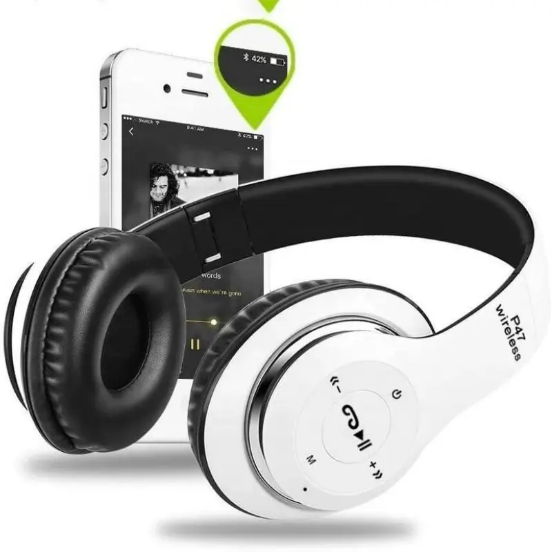 Fones de ouvido sem fio com cancelamento de ruído, fone de ouvido headset bluetooth p47 para iphone huawei e samsung s21