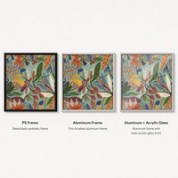 Peinture à l'huile carrée florale tropicale sur toile, faite à la main, style vintage botanique, vente en gros, encadrée, prête à accrocher, tableaux et arts muraux