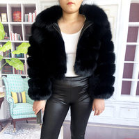 Manteau Court en Vraie Fourrure de Renard Marron, Style Grandes Tailles pour Femmes