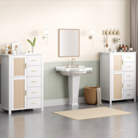 Armoire de rangement en rotin blanc sur mesure avec 5 tiroirs, commode en bois, armoire latérale pour salon, cuisine, entrée, chambre à coucher