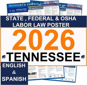 Affiche bilingue sur les lois <span class=keywords><strong>du</strong></span> <span class=keywords><strong>travail</strong></span> fédéral et de l'État <span class=keywords><strong>du</strong></span> Tennessee 2026, affiche OSHA - Product Image 1