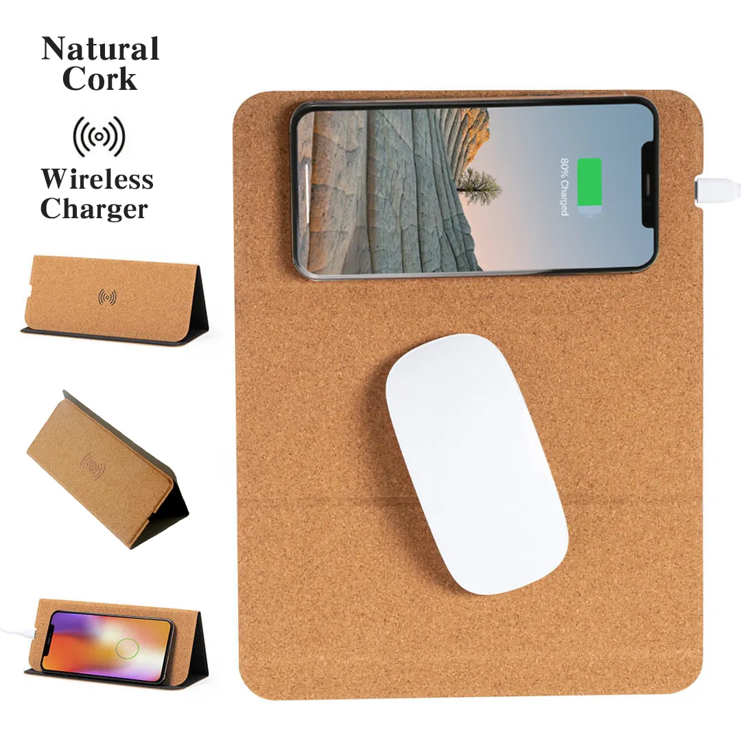 3 in 1 Office Tech Gadgets Foldable Phone Holder 15W Wireless Charging Mousepad Cork Mouse Pad Wireless Charger