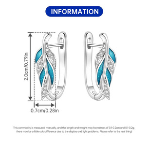 Populares pendientes de aro de plumas azules en latón blanco, pendientes originales de alta gama al por mayor para mujer - Product Image 2