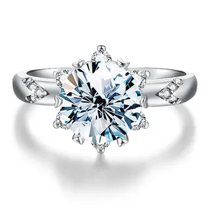 Роскошные ювелирные изделия Большой Пасьянс 8 мм D цвет бриллиант муассанит драгоценный камень Обручальные кольца 925 стерлингового серебра для женщин Свадьба