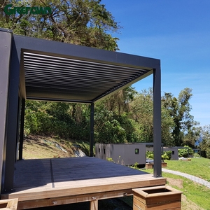 Pergola de <span class=keywords><strong>jardin</strong></span> japonaise de luxe 3*4, gazebos <span class=keywords><strong>en</strong></span> aluminium avec structure thermolaquée, <span class=keywords><strong>bois</strong></span> traité sous pression naturel - Product Image 1