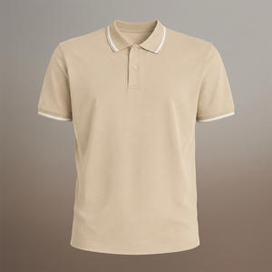 Polo à manches courtes pour homme, beige, en coton piqué, couleur unie, design décontracté, respirant, coupe classique - Product Image 2