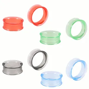 Tunnel d'oreille creux à double évasement en forme ronde en acrylique, extenseur d'oreille coloré transparent, jauge d'oreille, perçage 6mm-25mm, vente en gros