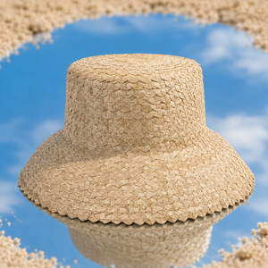 Sombrero de Paja Beige de Ala Ancha, Color Sólido, Unisex, para Adultos, Verano, Playa, Viajes, Casual, Bordado a Mano, Protección Solar - Product Image 1
