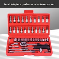 Jeu de clés à cliquet en acier au chrome-vanadium de 46 pièces avec cliquet à dégagement rapide, métrique/SAE, kit d'outils de réparation automobile