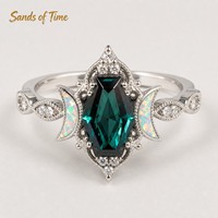 Bague Tendance Vintage Phase de Lune à Changement de Couleur en Or Massif K avec Alexandrite Poire Moissanite Pavée, Style Bohème, Bague de Promesse Personnalisée