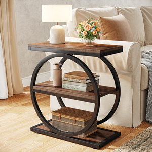 Table d'appoint étroite avec 3 étagères de rangement, table d'appoint en bois avec cadres en métal noir, petite table d'appoint de canapé industrielle - Product Image 2