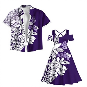 Elegant Matching Couple Outfit Set <b>Purple</b> Floral Print <b>Shirt</b> And Dress Summer Vacation Wear For His And Hers Fashion - Product Image 2