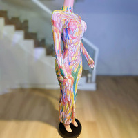 Novance Y4052 robe de nuit pour femme dessin coloré de robe longue à manches longues strass robe élégante pour femmes pour la fête