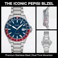 Reloj con Logotipo Personalizado para Hombre, Esfera Azul, Doble Zona Horaria, Bisel Giratorio, Acero Inoxidable, Resistente al Agua, Luminoso, Deportivo, con Ventana de Fecha