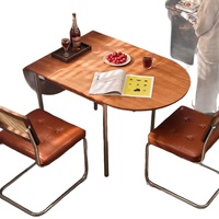 Table à manger pliante de style vintage, plateau réglable en bois d'hévéa, pour usage domestique, salon, petit appartement, ensemble de chaises ovales 4 places