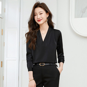 Chiffon Blouse For Women White Long Sleeve Elegant Wrap Tie Workwear Sheer Layer Full Sleeve - Product Image 2