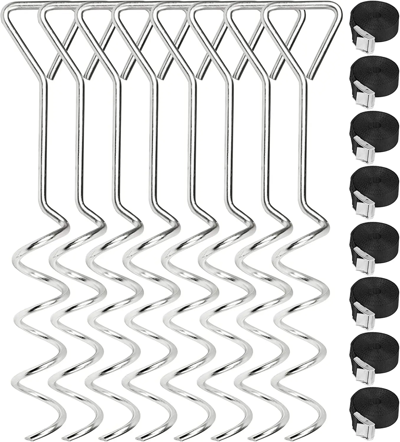 Kit de ancla en espiral para el suelo, juego de anclas de trampolín de alta resistencia para perros de acampada, conjunto de oscilación de acero sólido con gancho de pin