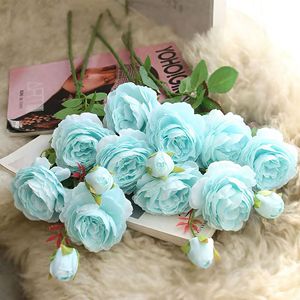 Vente en gros de fleurs artificielles en soie à 3 têtes, roses et pivoines, bouquet de fausses roses pour la décoration de mariage et de la maison - Product Image 5