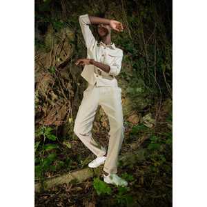 Ensemble pantalon double jambe en lin pour femme avec haut à manches longues et épaulettes tombantes - Product Image 1