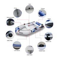 B230-3 Kayak Gonflable Bateau de Pêche pour 3 Personnes, Plancher Pneumatique en PVC de 2,3 M, avec Moteur Électrique de 28 Lbs et Support de Fixation